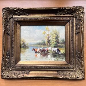 Cow Art: Original signed vintage oil on board